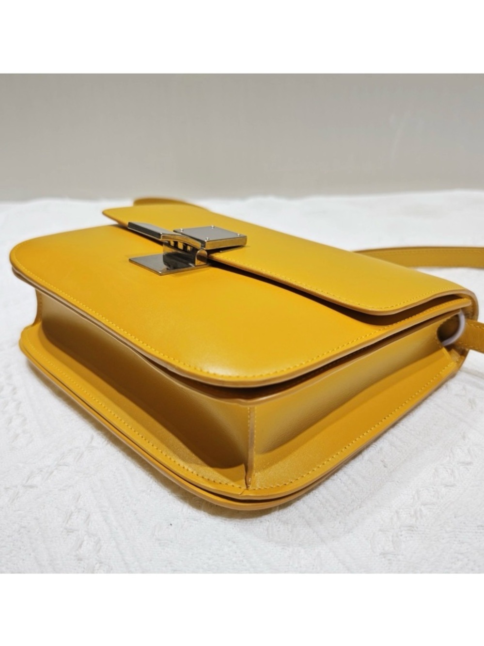 Celine Classic Box Style Leather Shoulder Bag Yellow Minimal Chic - Picture 14 of 14